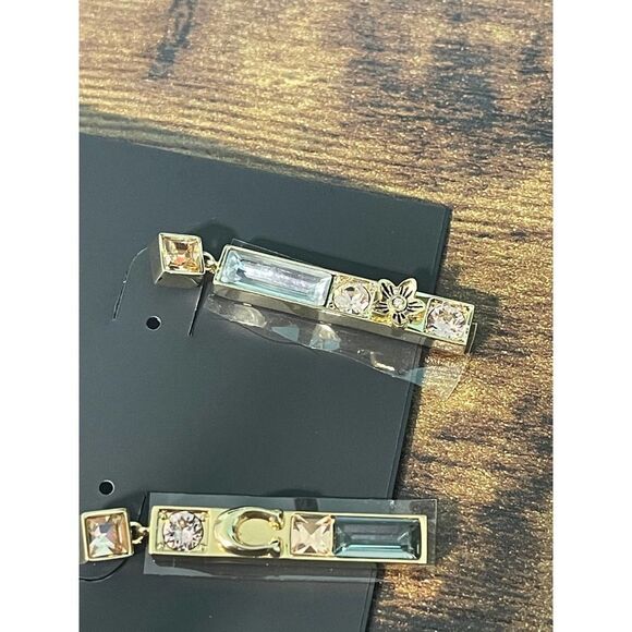 Women's Coach Crystal Gemstone Dangle Bar Earrings Gold Signature C Statement - Picture 7 of 11